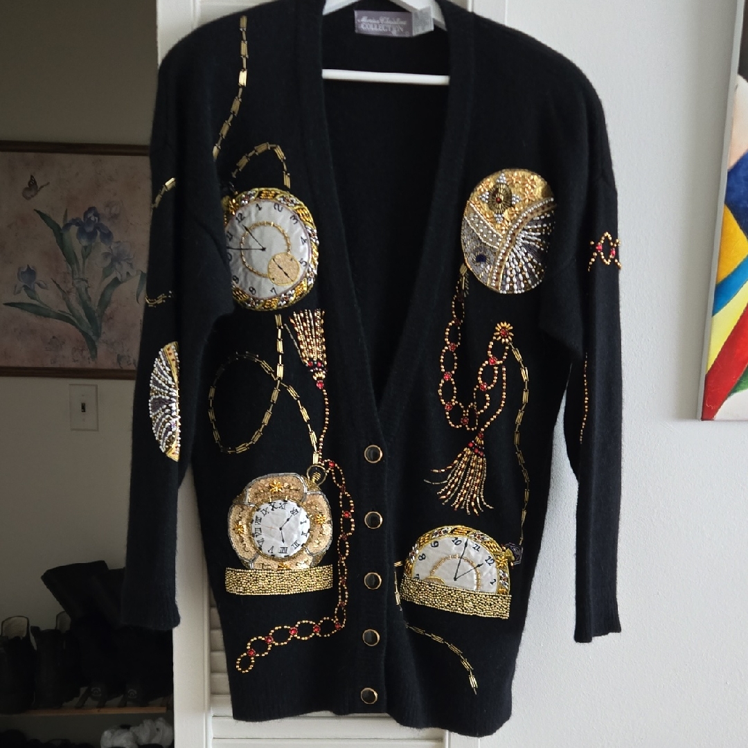 Marisa Christina Black Cardigan With Gold And Silver Accents Excellent Condition